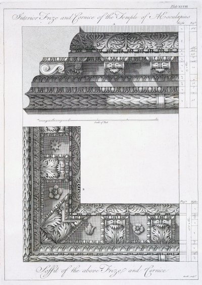 Fregio interno e cornice del Tempio di Esculapio, da 